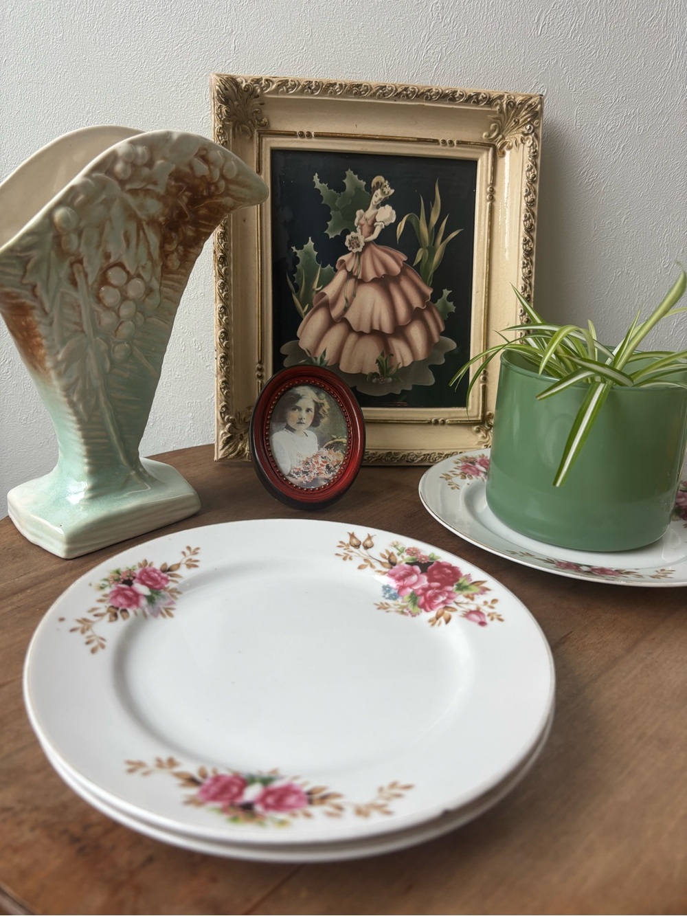 Vintage Pink Floral salad Plate Set Turner print & McCoy pottery - Home Decor